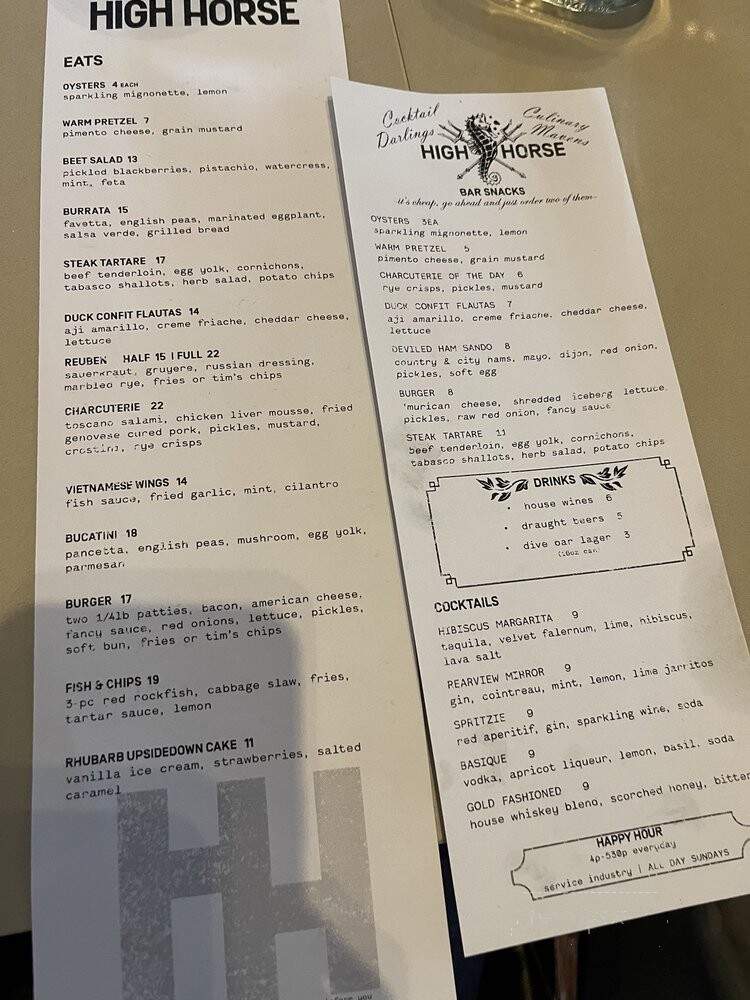 High Horse - Portland, OR menu_pic