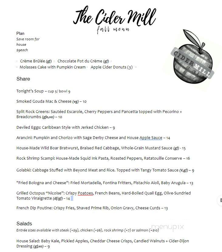 The Cider Mill - Syracuse, NY menu_pic