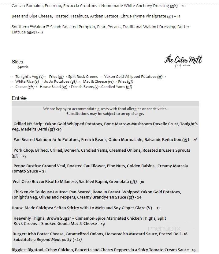 The Cider Mill - Syracuse, NY menu_pic