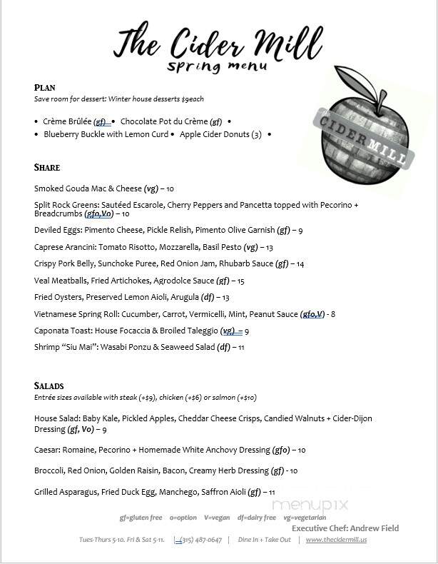The Cider Mill - Syracuse, NY menu_pic