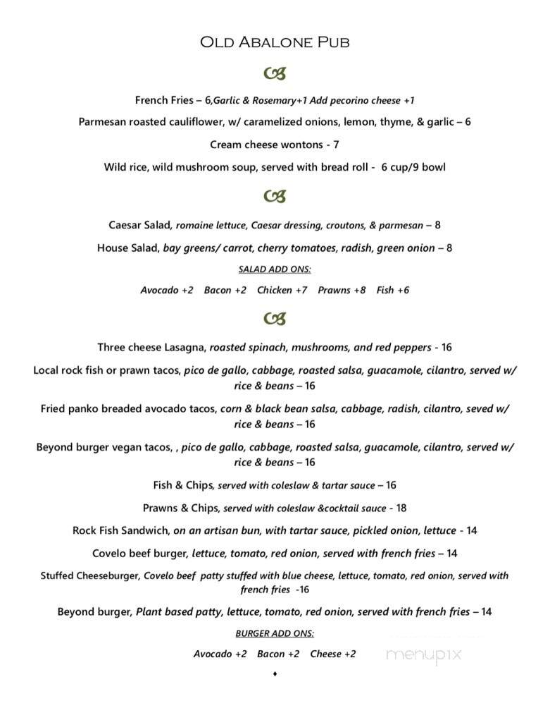 Old Abalone Pub - Westport, CA menu_pic