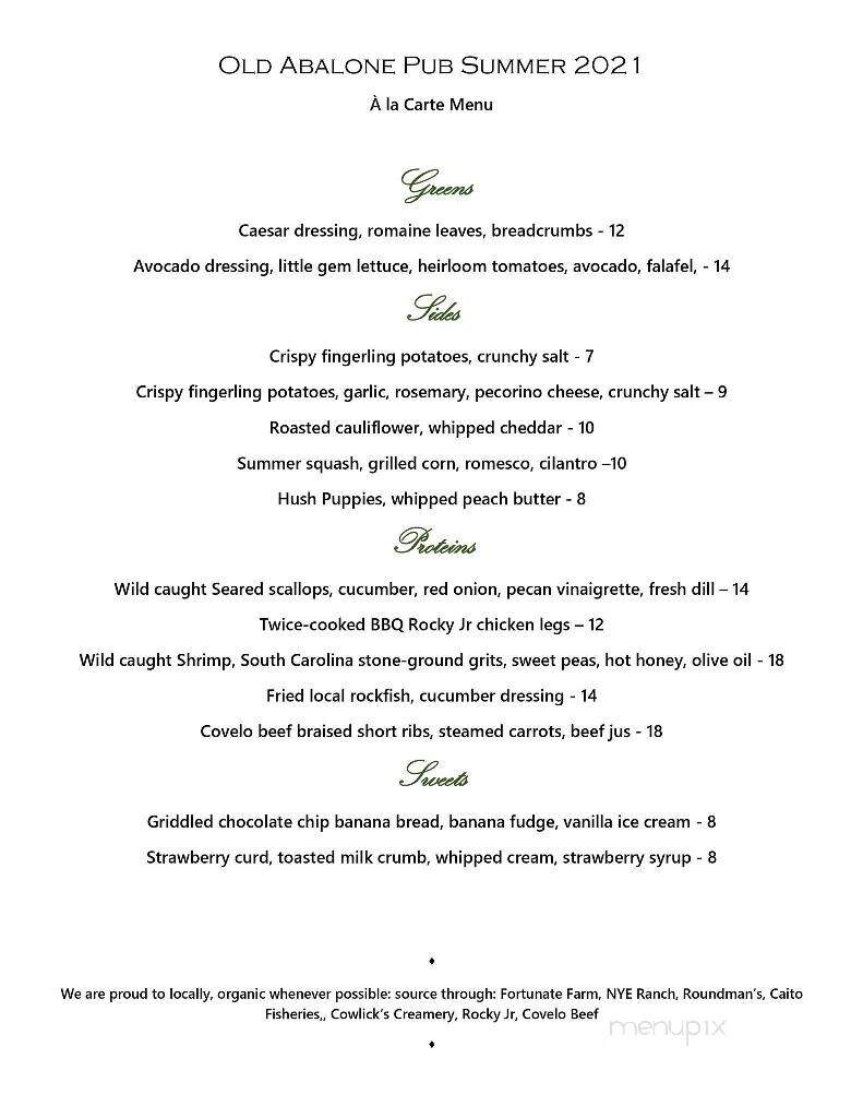 Old Abalone Pub - Westport, CA menu_pic