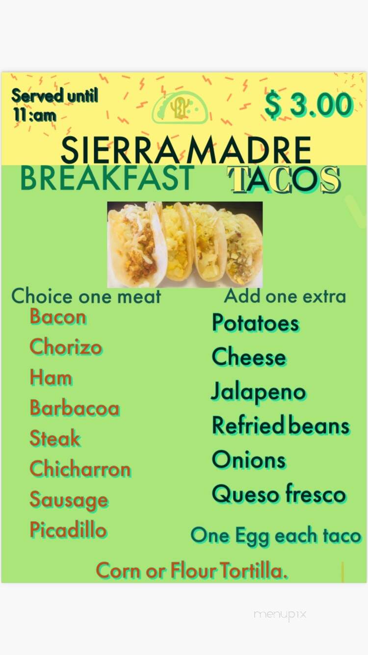 Sierra Madre Taco Co. - Cypress, TX menu_pic