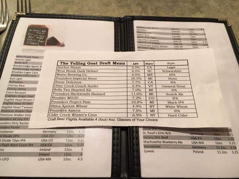 Yelling Goat - Lancaster, NY menu_pic