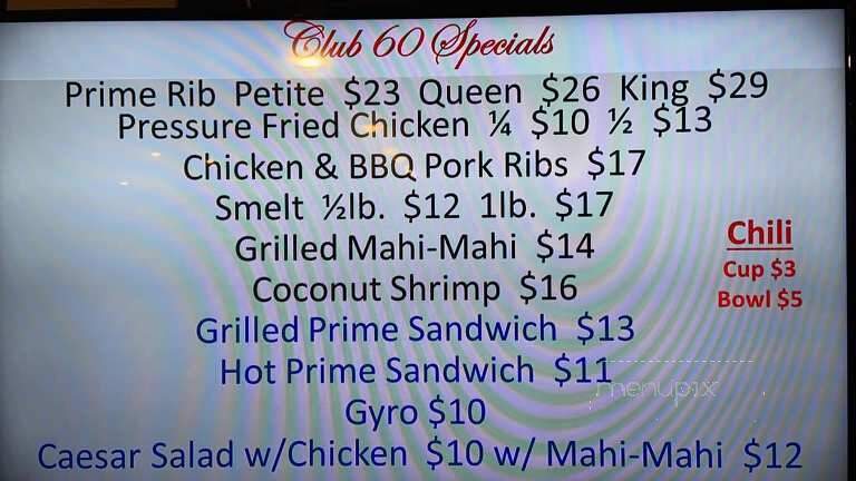Club 60 - Columbus, WI menu_pic