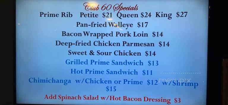 Club 60 - Columbus, WI menu_pic