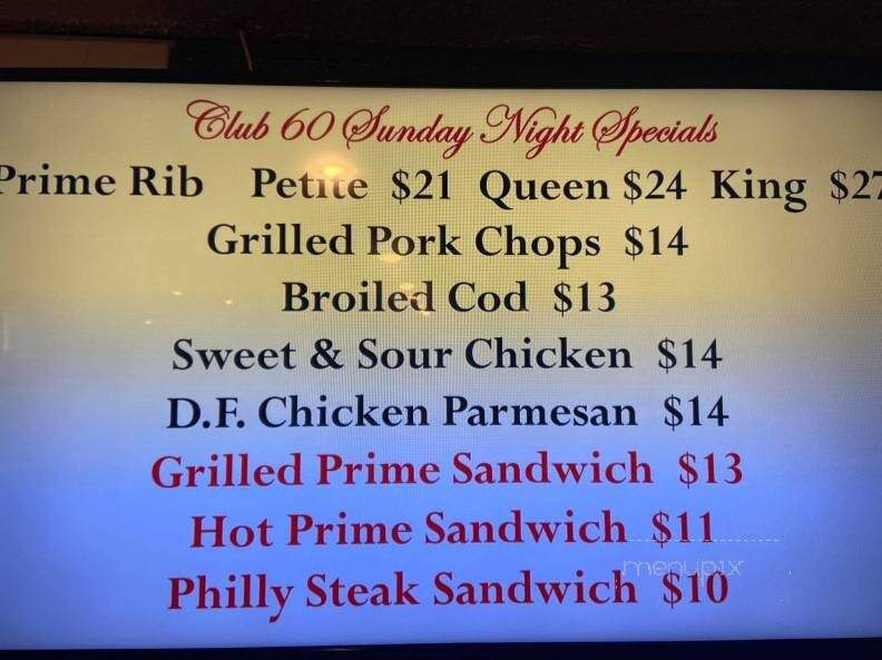 Club 60 - Columbus, WI menu_pic