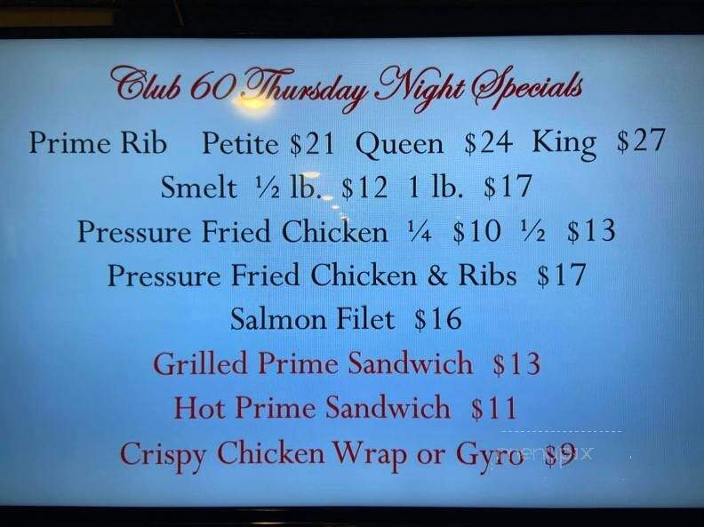 Club 60 - Columbus, WI menu_pic