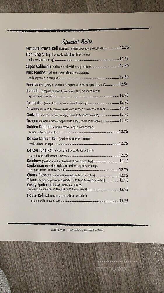 Kome Restaurant - Fortuna, CA menu_pic
