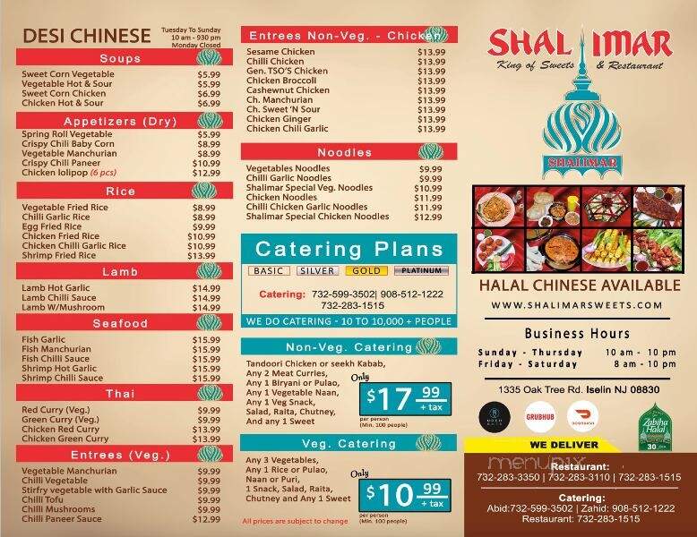 Shalimar Grill Restaurant - Iselin, NJ menu_pic