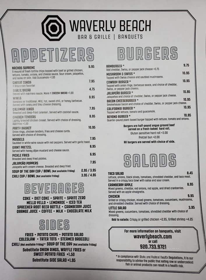 Waverly Beach - Menasha, WI menu_pic