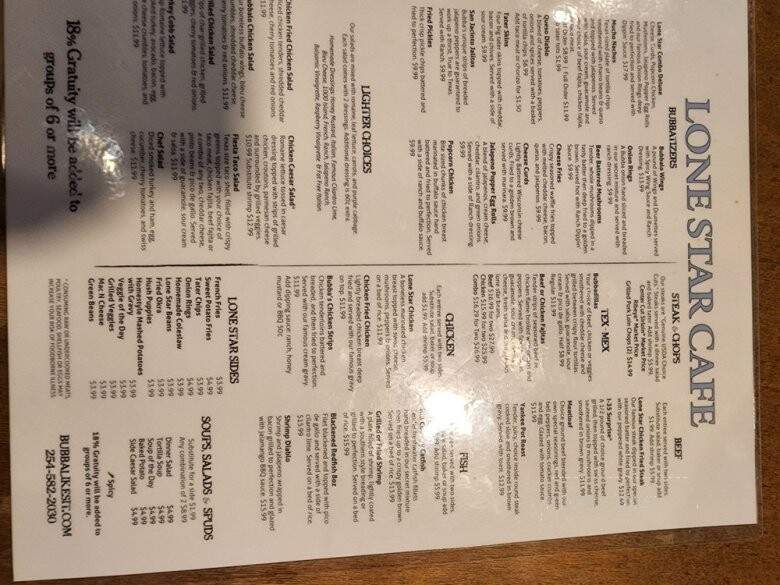 Lone Star Cafe - Hillsboro, TX menu_pic