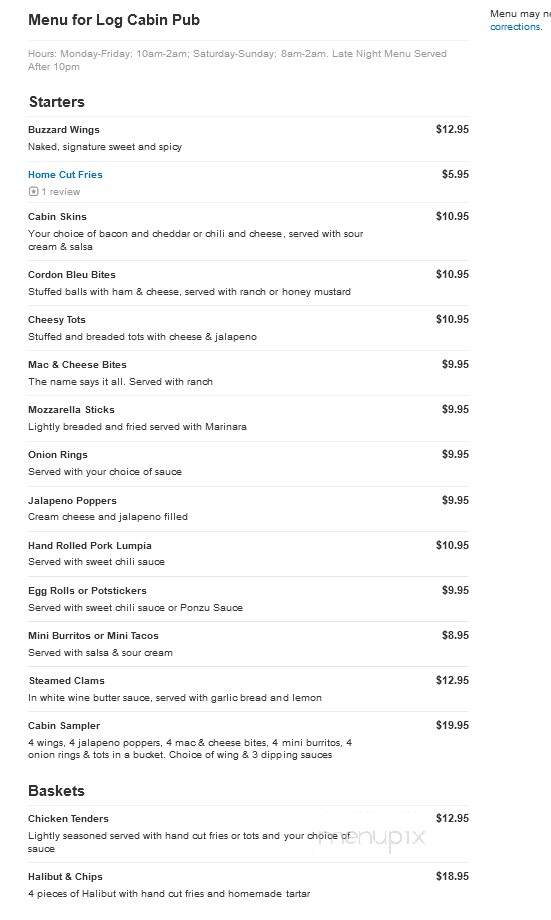 Log Cabin Pub & Eatery - Sumner, WA menu_pic