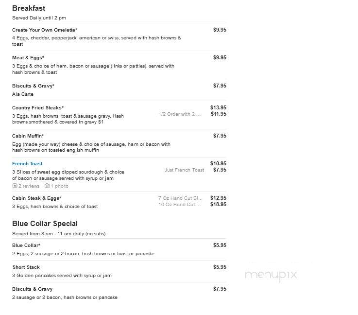 Log Cabin Pub & Eatery - Sumner, WA menu_pic