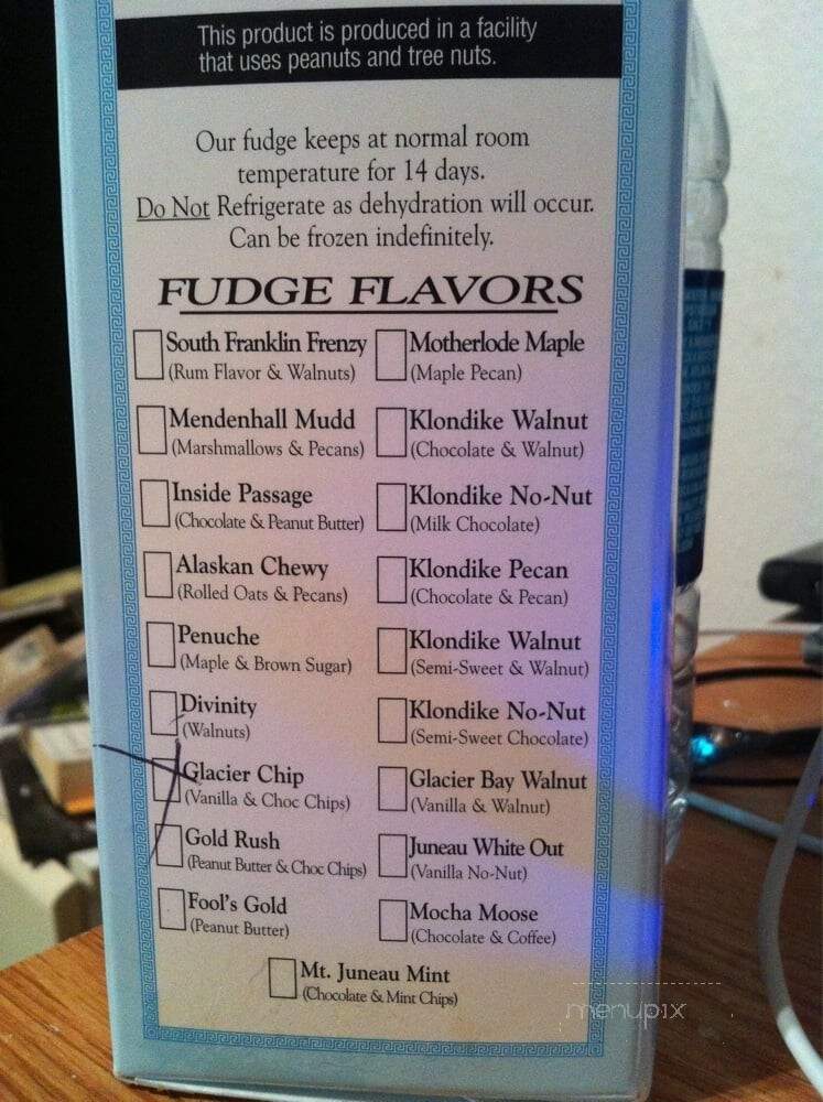 Alaskan Fudge Company - Juneau, AK menu_pic