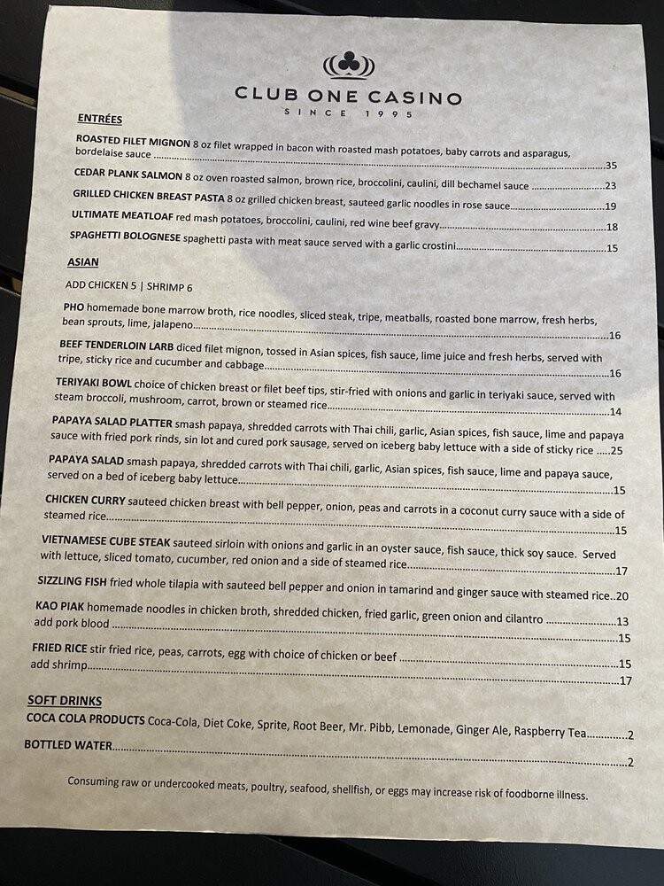 Club One Casino - Fresno, CA menu_pic
