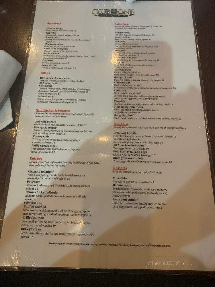 Club One Casino - Fresno, CA menu_pic