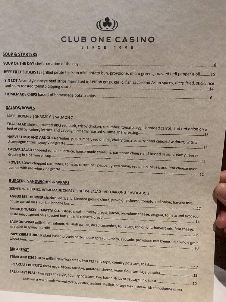 Club One Casino - Fresno, CA menu_pic