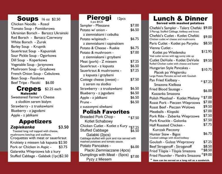Chefski's Polish Home Made Cooking - Wallington, NJ menu_pic