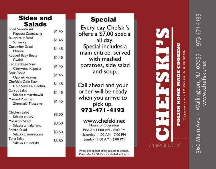 Chefski's Polish Home Made Cooking - Wallington, NJ menu_pic