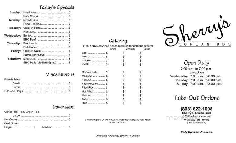 Sherry's Korean Bar Bq - Wahiawa, HI menu_pic
