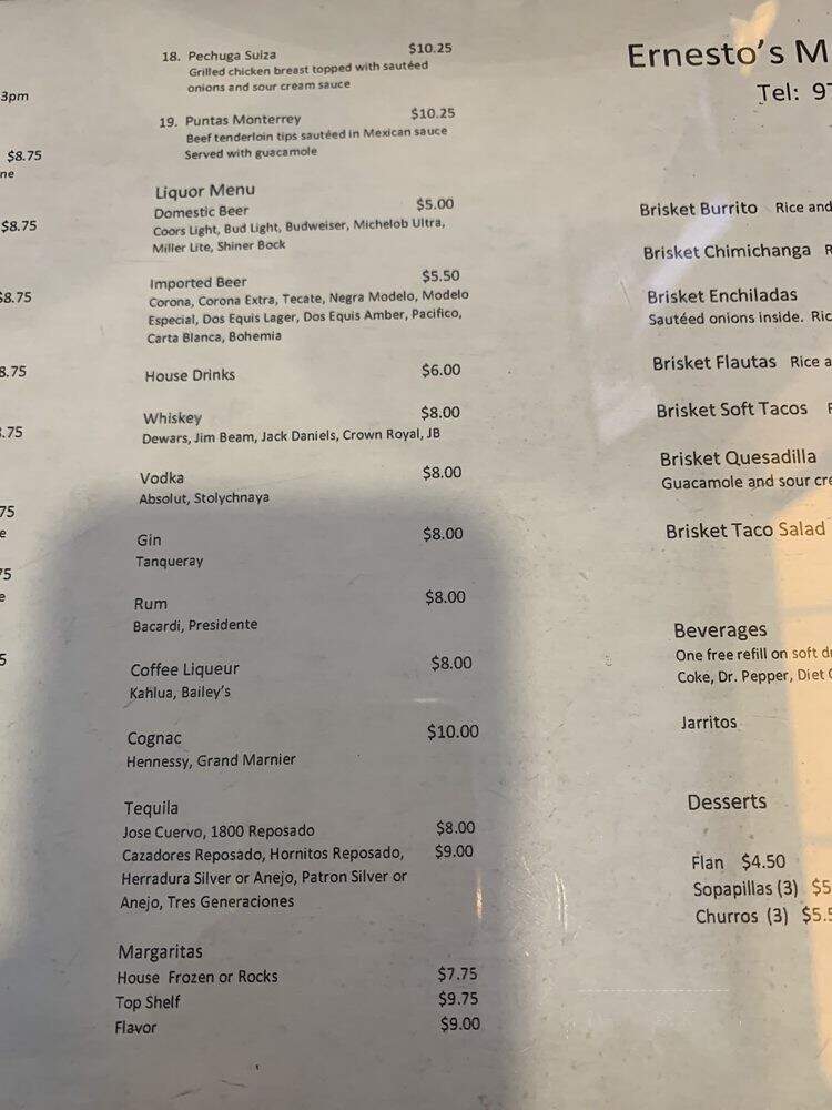 Ernesto's Mexican Restaurant - Garland, TX menu_pic