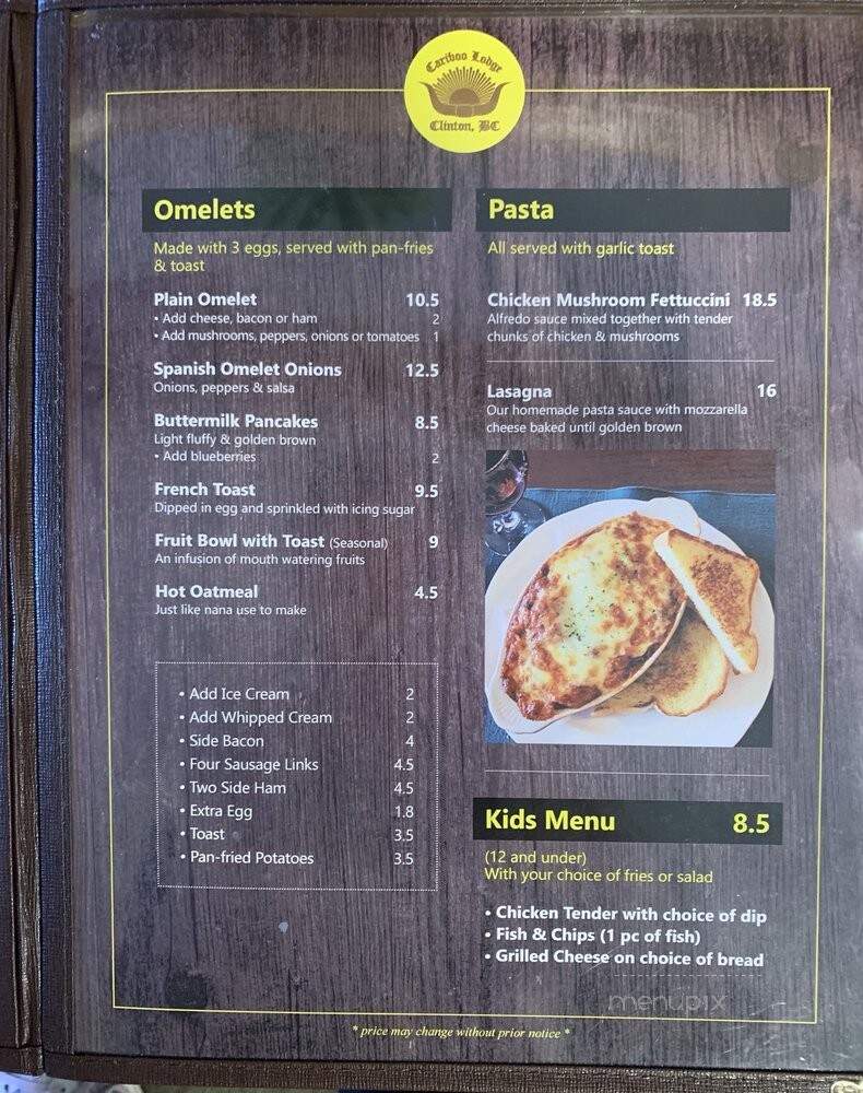 Cariboo Lodge - Clinton, BC menu_pic