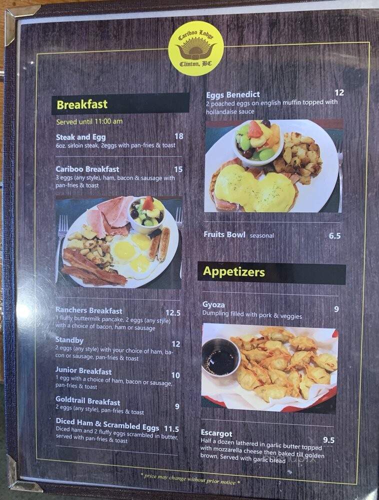Cariboo Lodge - Clinton, BC menu_pic