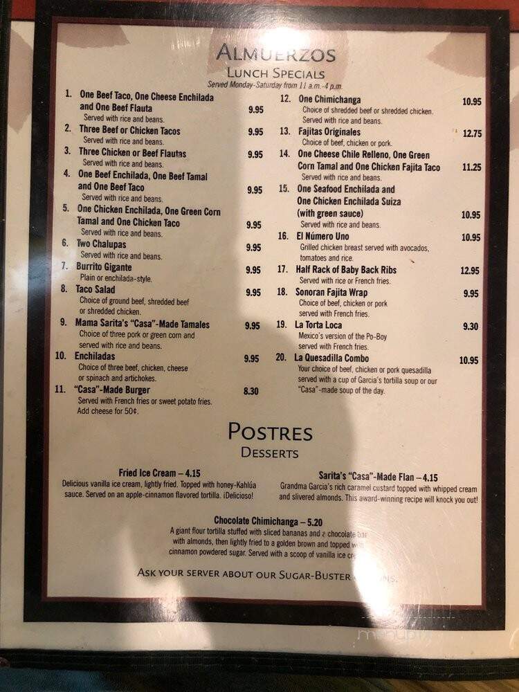 Casa Garcia Mexican Restaurant - Metairie, LA menu_pic