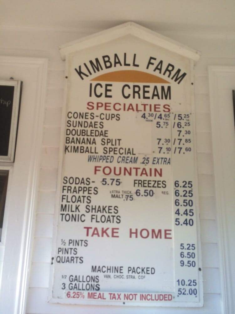 Kimball Farm Ice Cream - Carlisle, MA menu_pic