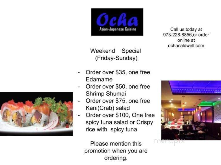 Ocha - Caldwell, NJ menu_pic