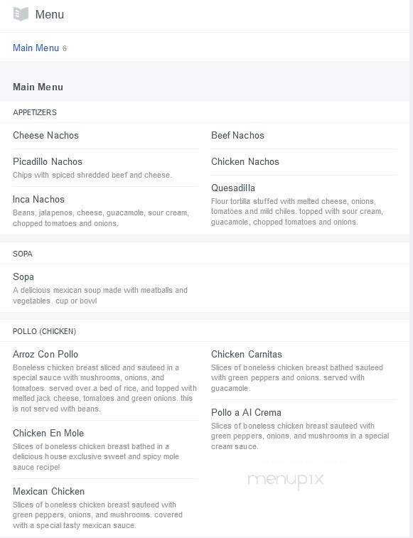 Inca Mexican Restaurant - Moses Lake, WA menu_pic