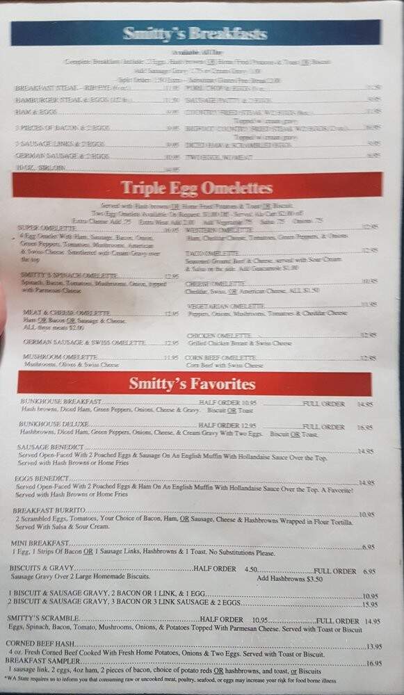 Smitty's Restaurant - Camas, WA menu_pic