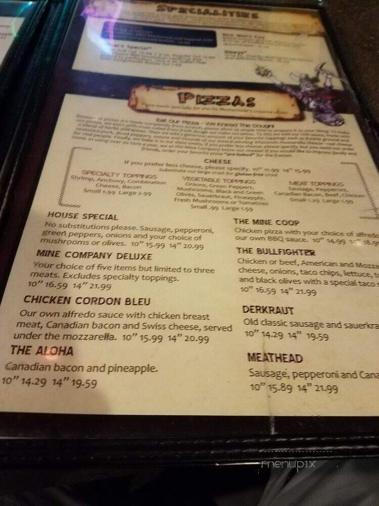 Wausau Mine Co - Wausau, WI menu_pic