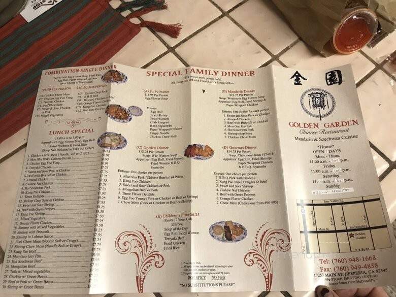 Golden Garden Chinese Restaurant - Hesperia, CA menu_pic