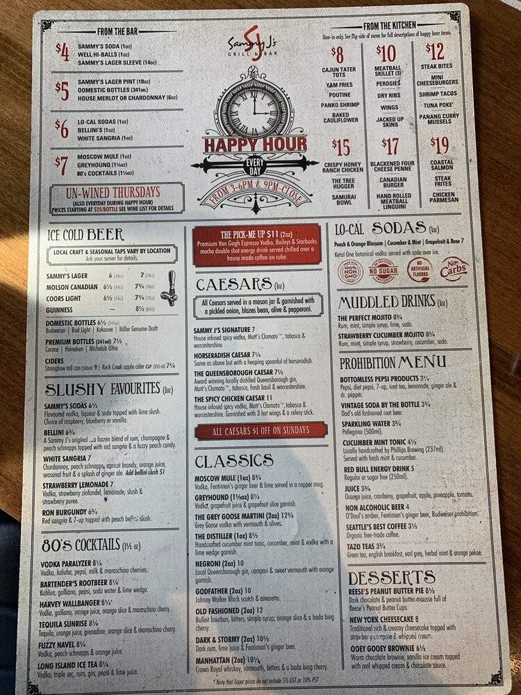Sammy J's Grill & Bar - West Kelowna, BC menu_pic