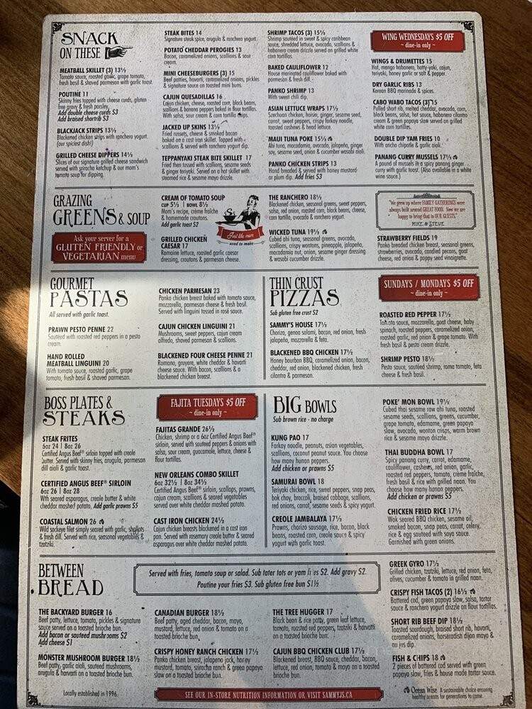 Sammy J's Grill & Bar - West Kelowna, BC menu_pic