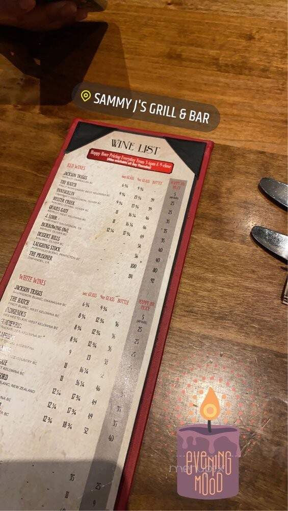 Sammy J's Grill & Bar - West Kelowna, BC menu_pic