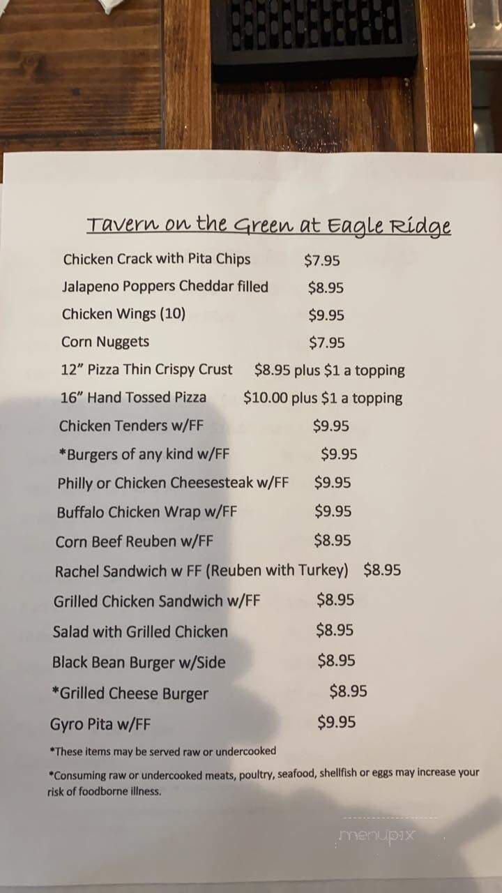 Tavern on the Green Eagle Ridge - Raleigh, NC menu_pic