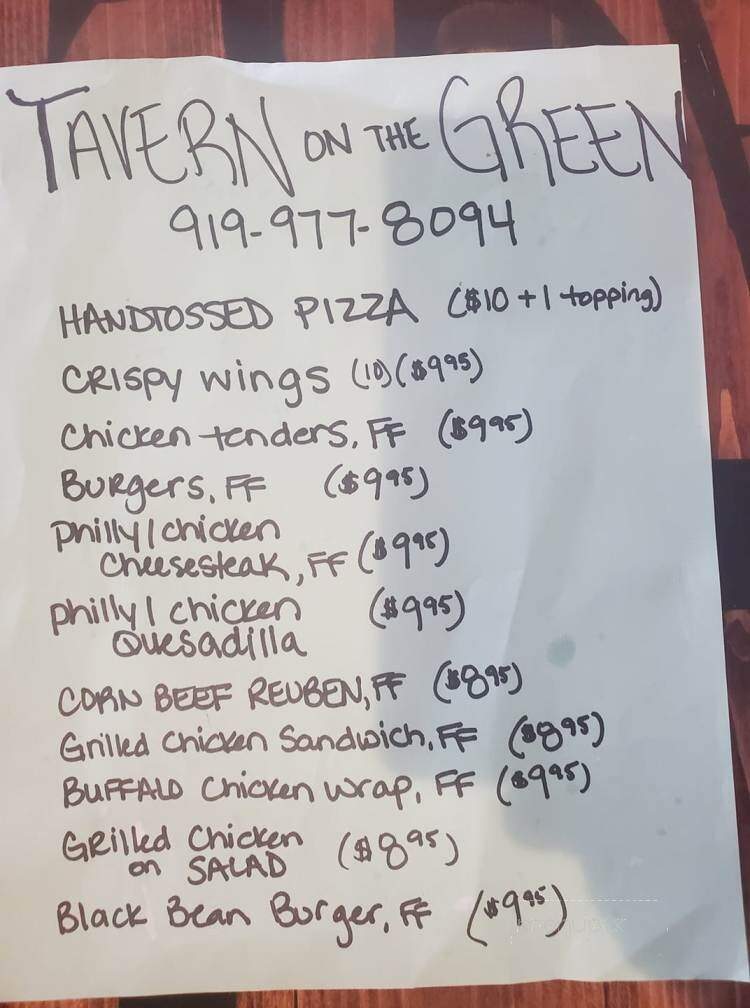 Tavern on the Green Eagle Ridge - Raleigh, NC menu_pic