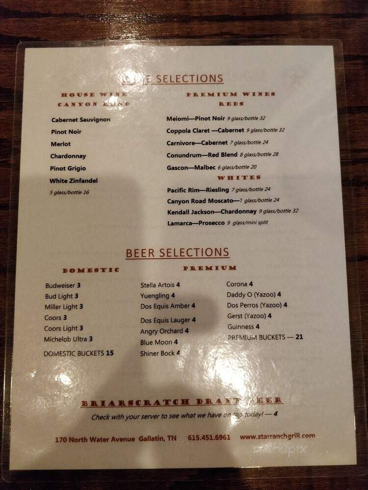 Starr Ranch - Gallatin, TN menu_pic