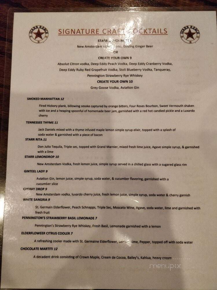 Starr Ranch - Gallatin, TN menu_pic