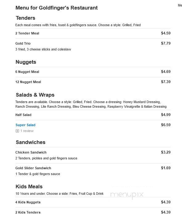 Goldfinger's Restaurant - Saraland, AL menu_pic