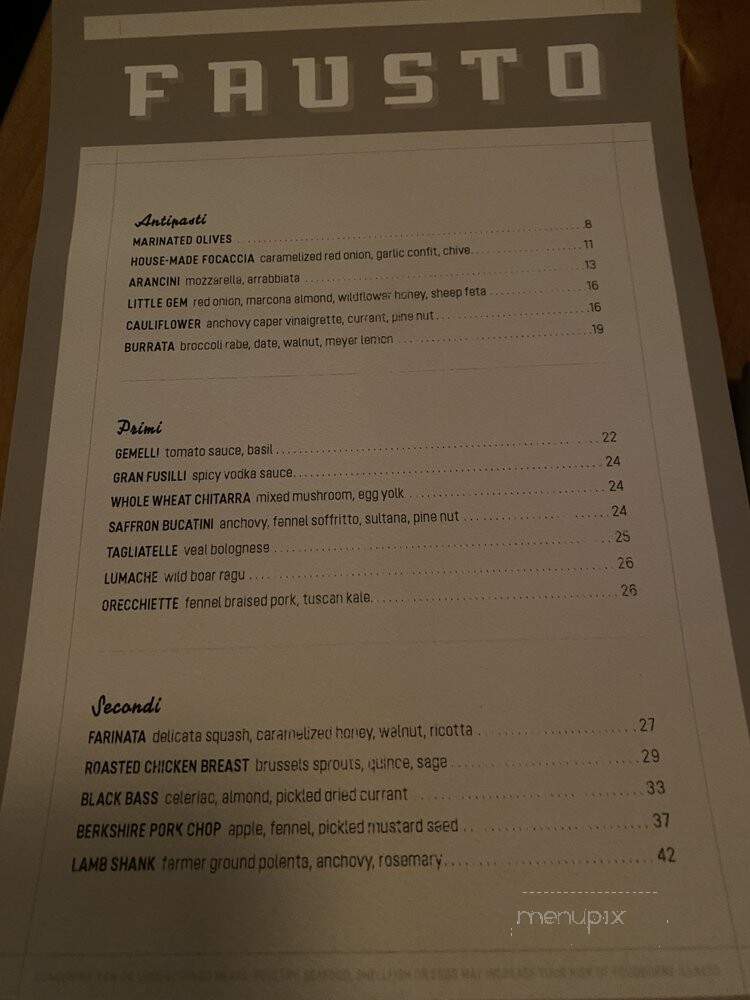 Fausto - Brooklyn, NY menu_pic