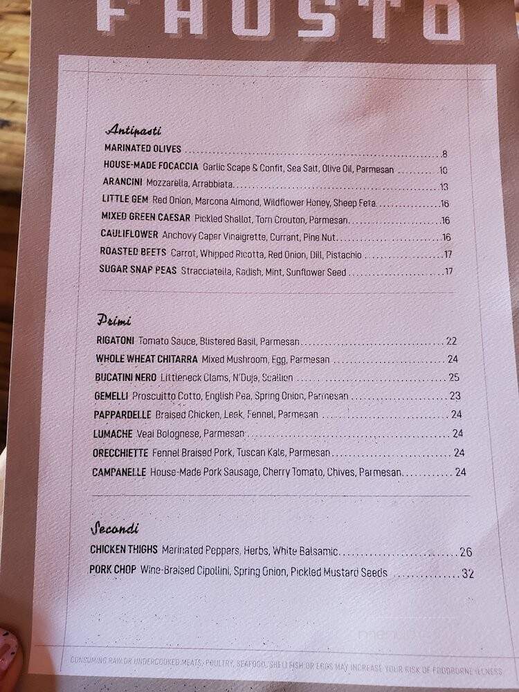 Fausto - Brooklyn, NY menu_pic