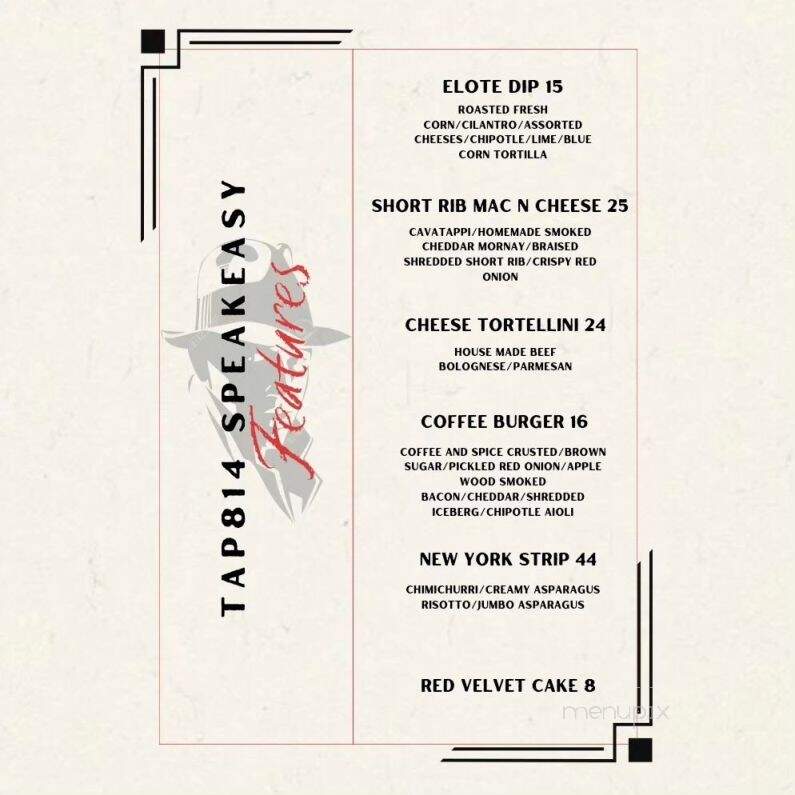 Tap 814 Speakeasy - Johnstown, PA menu_pic