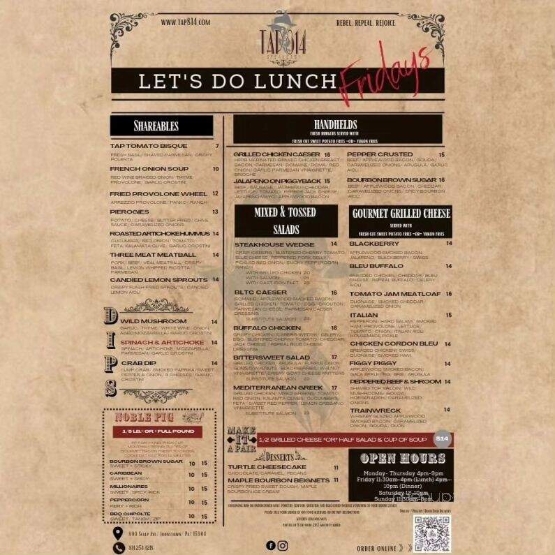 Tap 814 Speakeasy - Johnstown, PA menu_pic