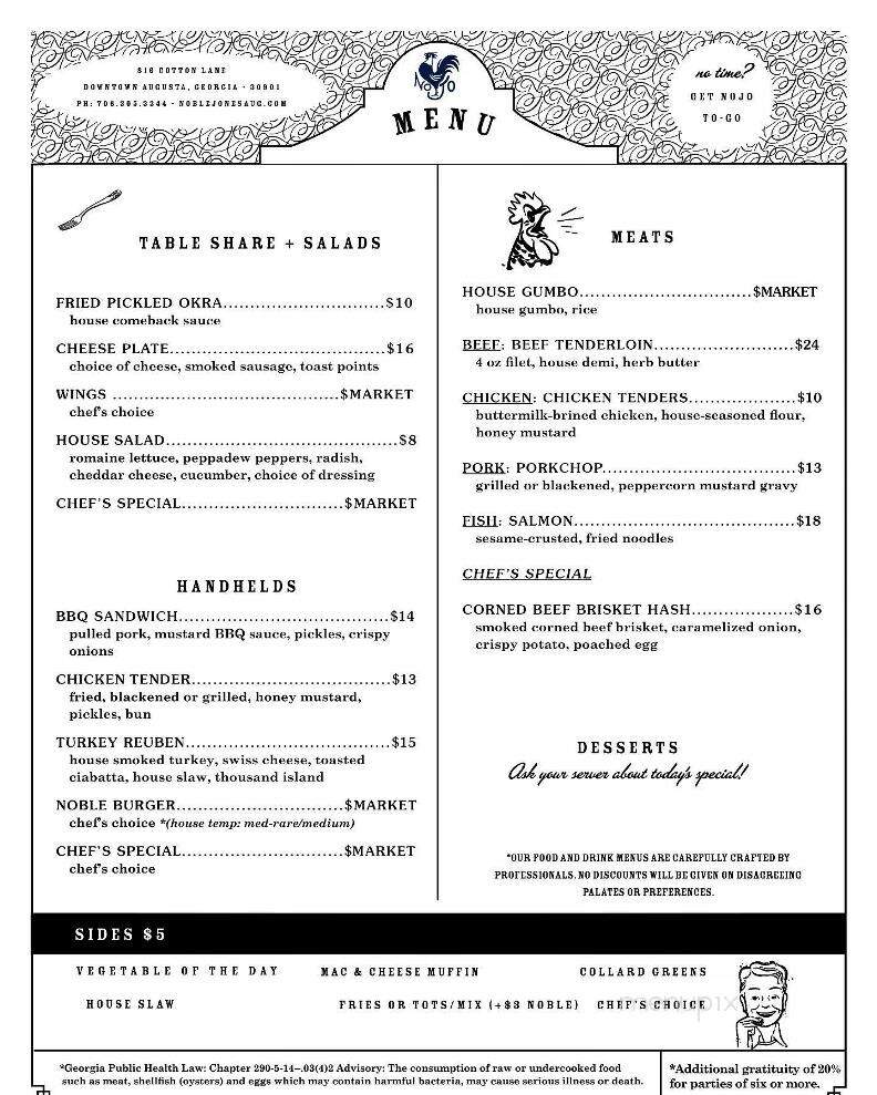 Noble Jones - Augusta, GA menu_pic
