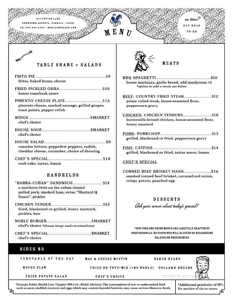 Noble Jones - Augusta, GA menu_pic