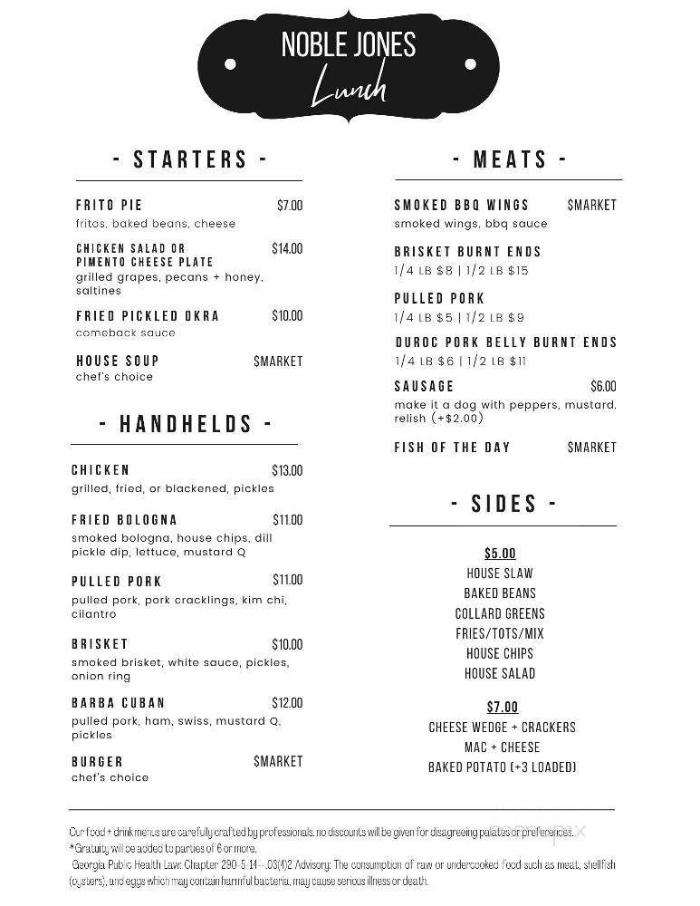 Noble Jones - Augusta, GA menu_pic